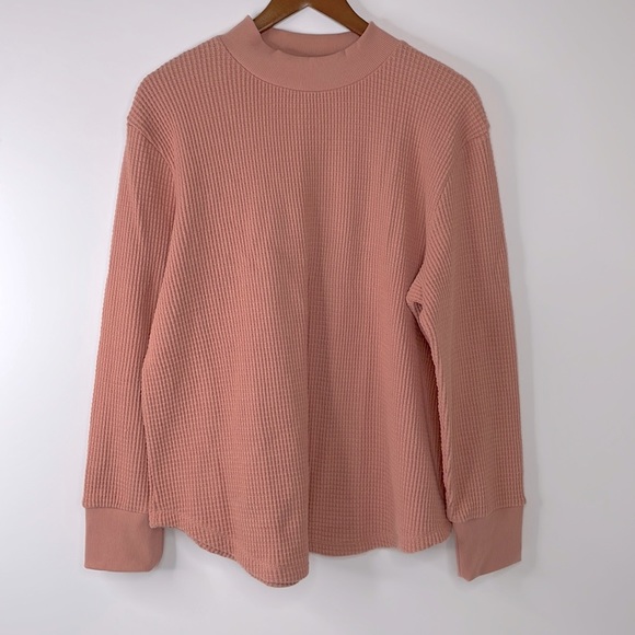 Madewell Sweaters - NWOT Madewell Mockneck Waffle Sweatshirt Tee XL Coral